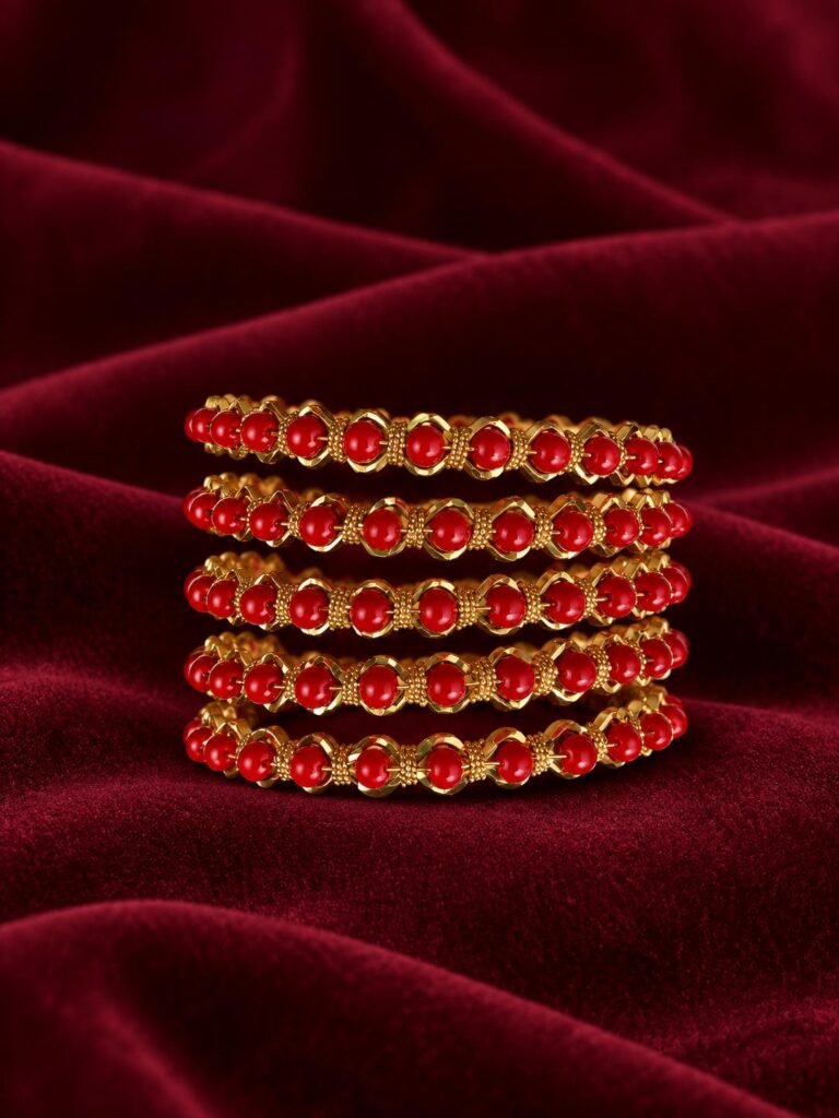 5-Piece Bangle set with red beads.Bangle size: (2 x 6)