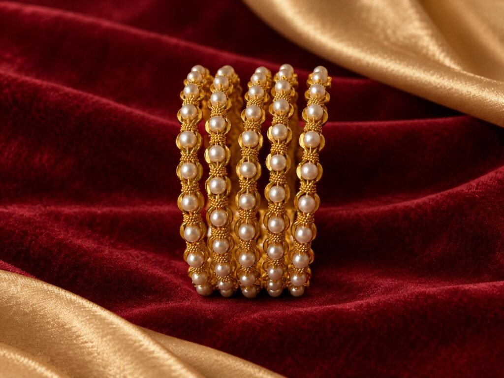 5-Piece Bangle set with white beads.Size ( 2 x 6)