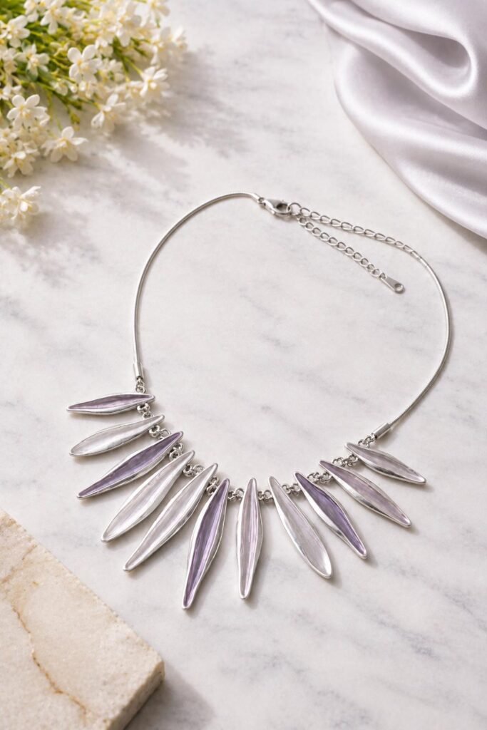 Silver-tone purple and pink floral chain necklace