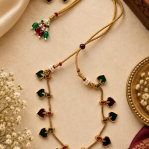Traditional Maroon and  Green Charm Necklace Set