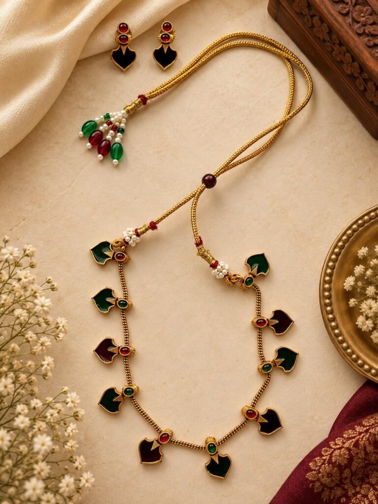 Traditional Maroon and  Green Charm Necklace Set
