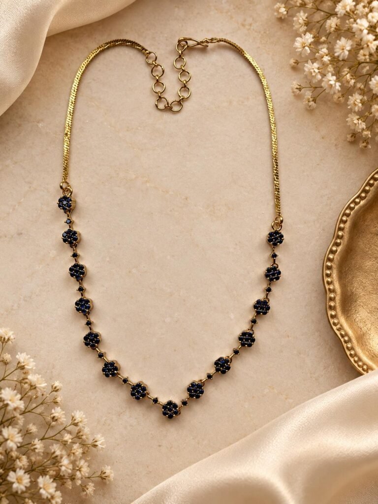 Navy Blue stone Floral Necklace