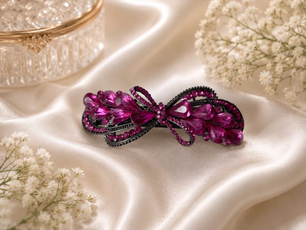 Pink Crystal Bow Hair Clip