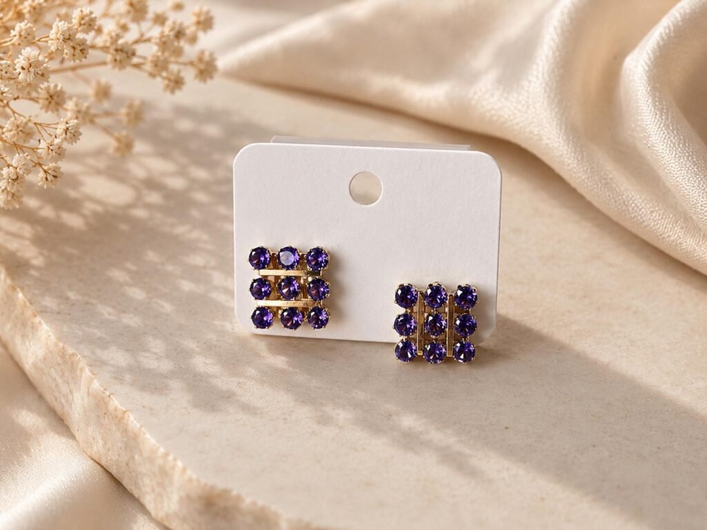Elegant Sapphire Blue Crystal Grid Stud Earrings