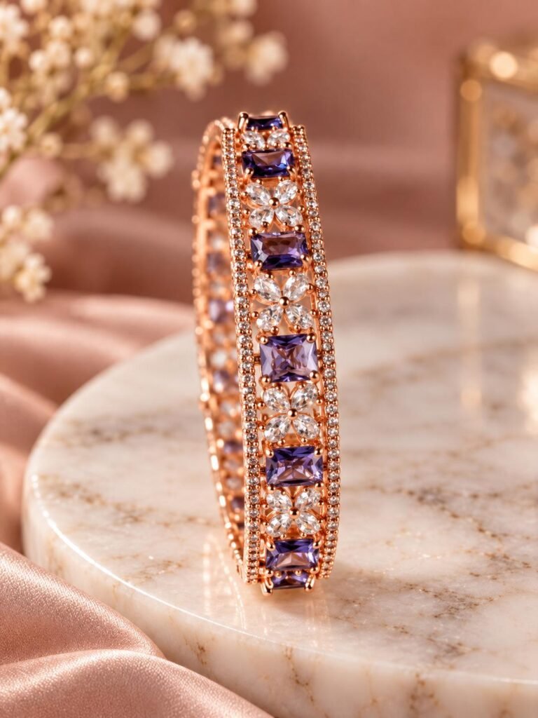 Classic Bangle with a Pop of Purple stone and white stone