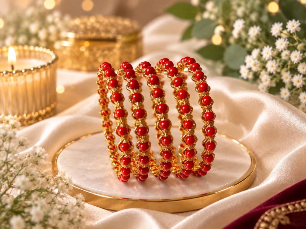 5-Piece Bangle set with red beads