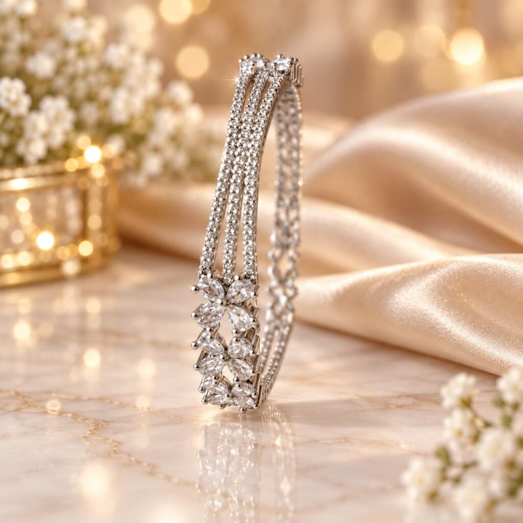 Luminous Crystal Floral Bangle with white stones