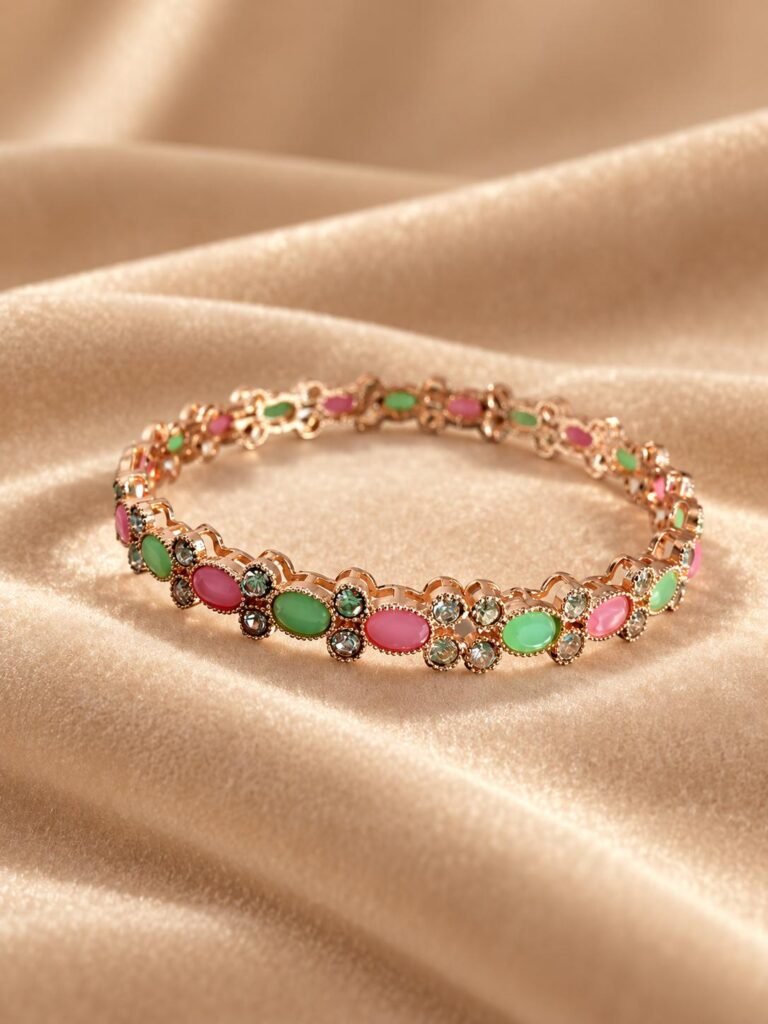 Pink with green stone bangle.Size (2 x 6)