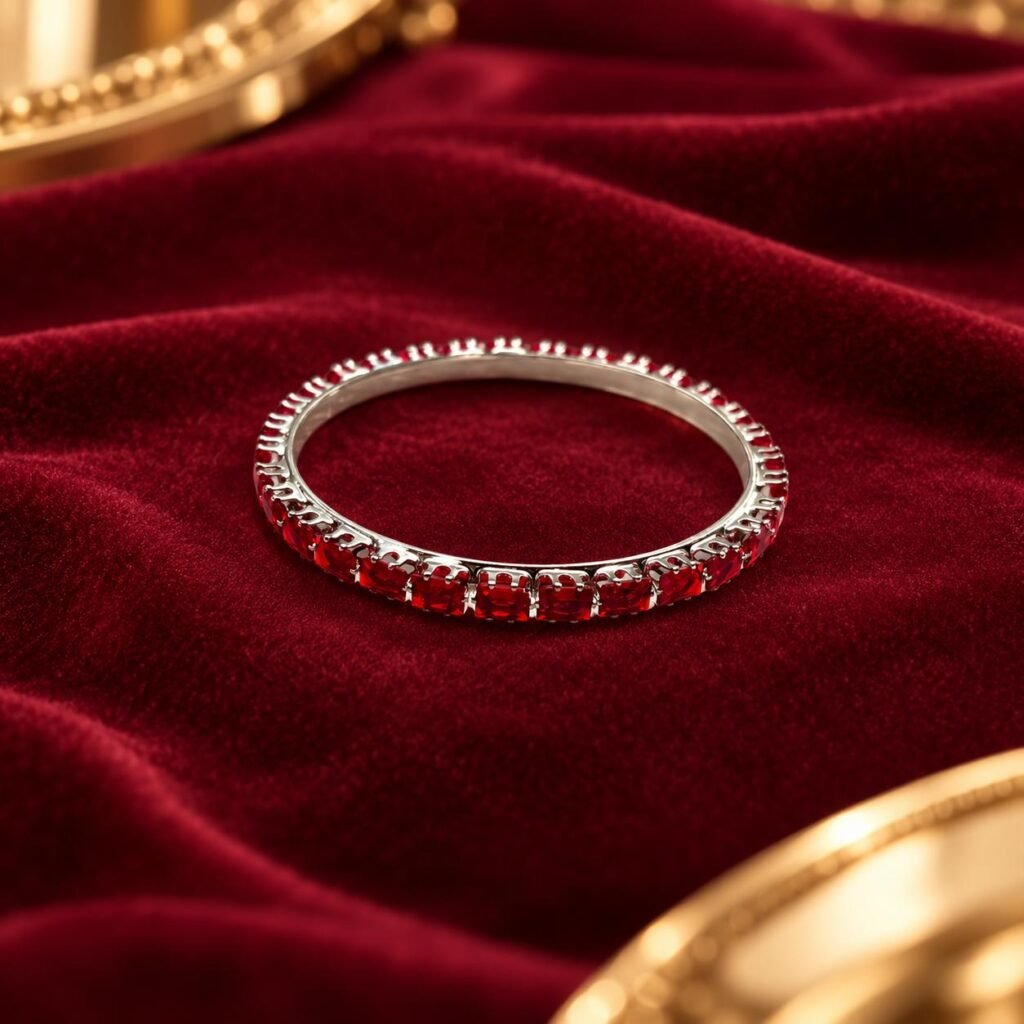 Silver toned red stone bangle. Size (2 x 6)