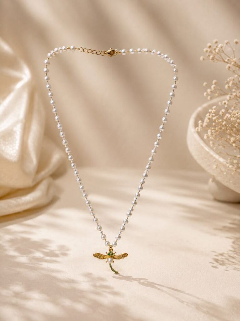 Dragonfly White Beaded Neck Chain ✨