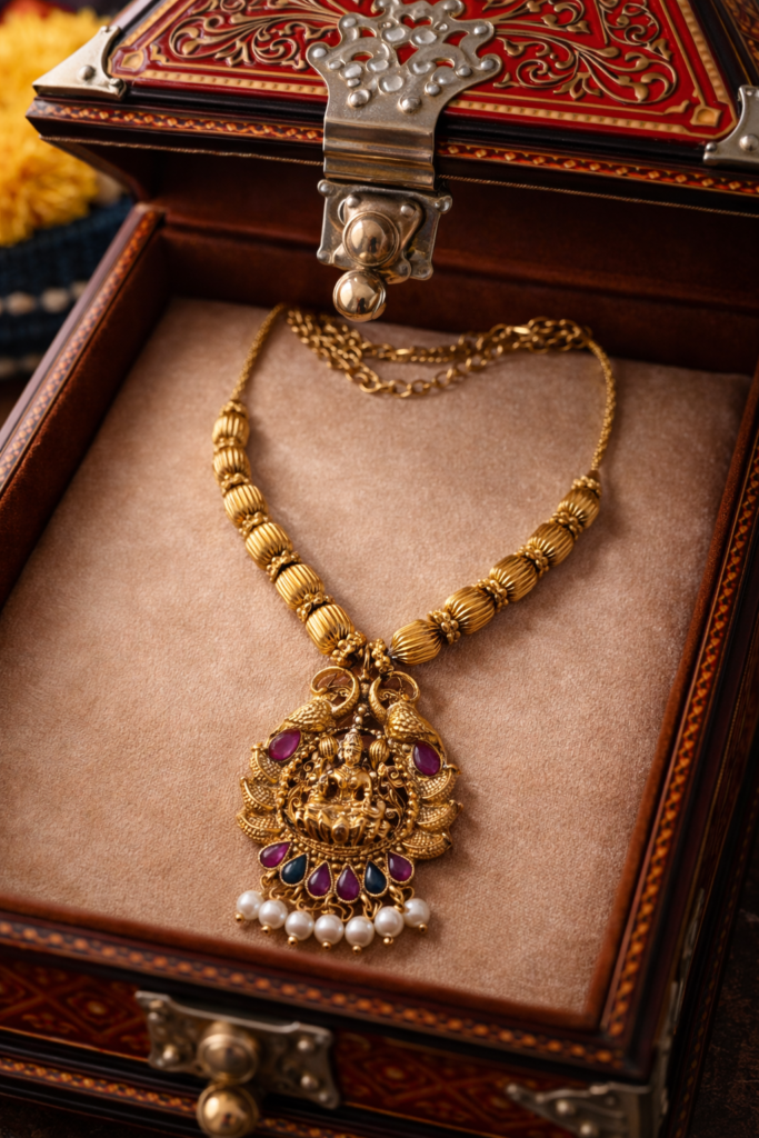 Gold tone temple neck chain
