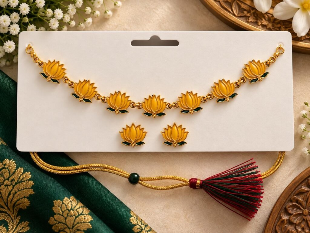Yellow lotus floral necklace with matching earrings