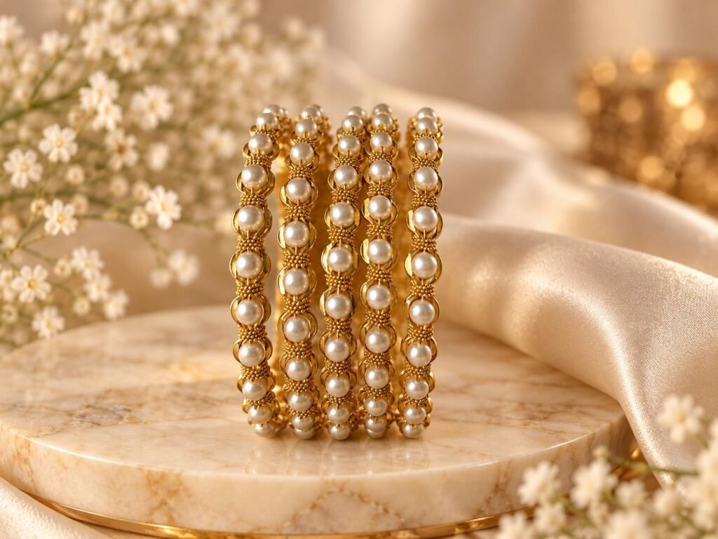 5-Piece Bangle set with white beads